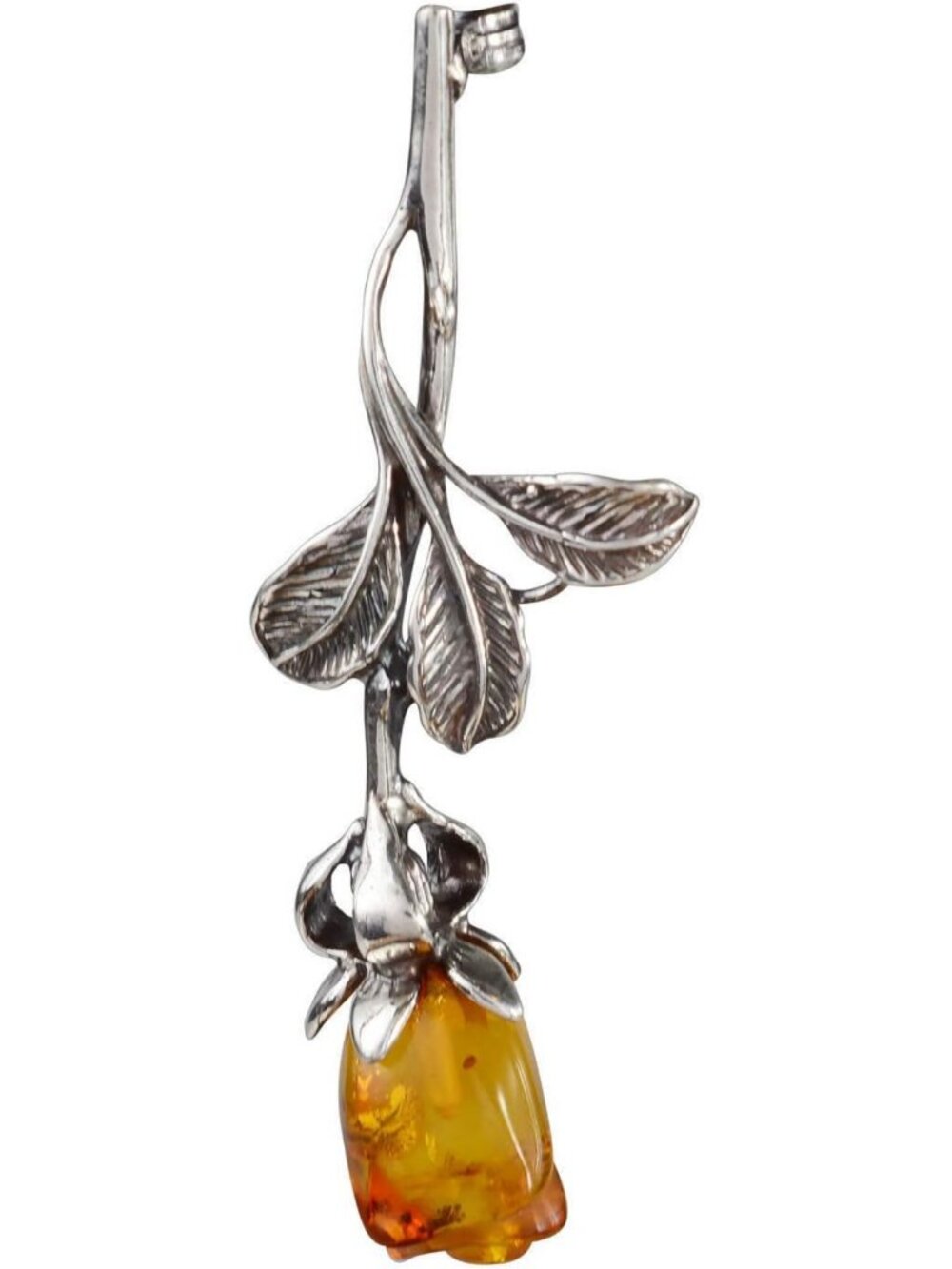 Elegant Sterling Silver & Baltic Amber Rose Brooch - Unique Vintage Jewelry